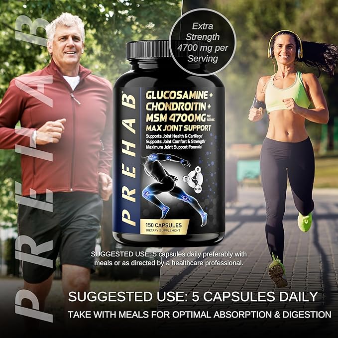 Glucosamine Chondroitin MSM | Premium Joint Support Supplement | Extra Strength 4700mg Max Joint Support | Men & Women | Supports Joint Health & Cartilage, Joint Comfort, Strength and Flexibility