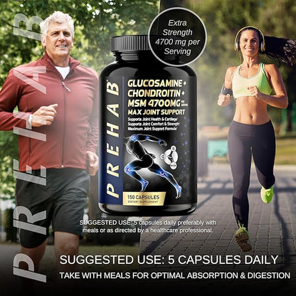 Glucosamine Chondroitin MSM | Premium Joint Support Supplement | Extra Strength 4700mg Max Joint Support | Men & Women | Supports Joint Health & Cartilage, Joint Comfort, Strength and Flexibility