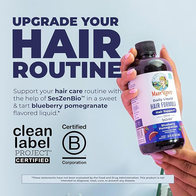 MARYRUTH'S Daily Liquid Hair Formula | With 500 mg SesZenBio™ + 2,500 mcg Biotin | Vitamin C | Thicker, Stronger Hair for Women | Hair, Skin, & Nail Health | Collagen Production | 16 Fl Oz