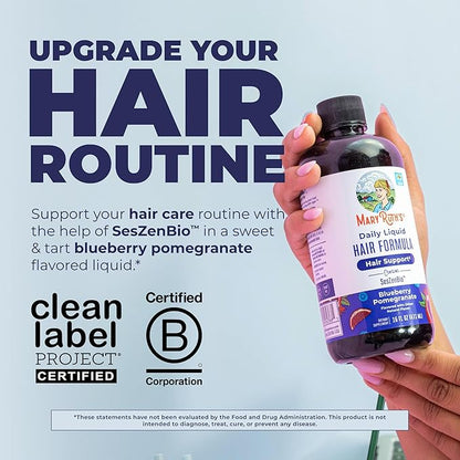 MARYRUTH'S Daily Liquid Hair Formula | With 500 mg SesZenBio™ + 2,500 mcg Biotin | Vitamin C | Thicker, Stronger Hair for Women | Hair, Skin, & Nail Health | Collagen Production | 16 Fl Oz
