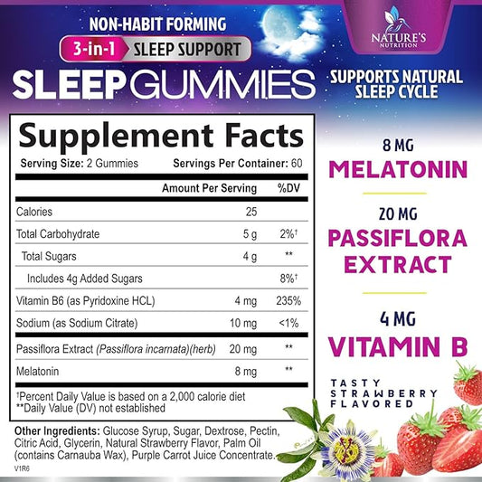Sleep Gummies - 8mg Melatonin Per Serving - With Passiflora Extract for Restful Sleep - Fast Acting Melatonin Sleep Gummy Supplement for Adults, Vegan, Non-GMO, Tasty Strawberry Flavor - 120 Gummies