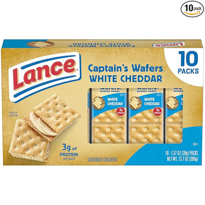 Lance Sandwich Crackers, Captain's Wafers White Cheddar, 10 Individual Packs, 6 Sandwiches Each