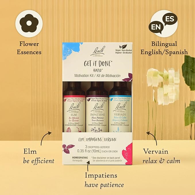 Bach Original Flower Remedies - GET IT DONE Trio Kit - For Motivation (Non-Alcohol Formula) - Natural Homeopathic Flower Essence - Vegan - 3 x 10mL Droppers