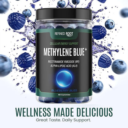 Methylene Blue Pharmaceutical Grade Gummies with Alpha Lipoic Acid (ALA) & NAD, Methylene Blue Gummies Cognitive Support, 60 Day Supplement