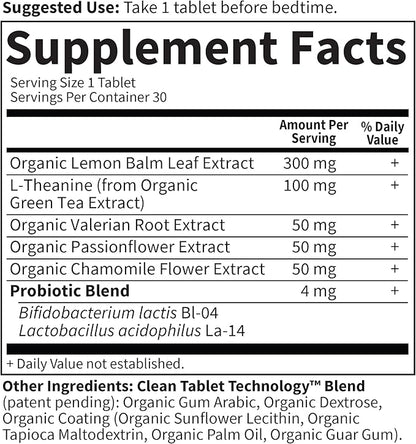 Garden of Life Organics Sleep Well Rest & Refresh Tablets with Lemon Balm, Green Tea Extract, Chamomile & Probiotics – Support for Restful Sleep & Relaxation, Non-GMO, Gluten-Free, Vegan, 30 Tablets