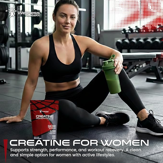 WELLNESS LABSRX Creatine Monohydrate Powder 500g – 100 Servings Micronized Creatine Powder Supplement, Unflavored Creatine for Women and Men, Supports Muscle Strength, Energy, Endurance and Workout