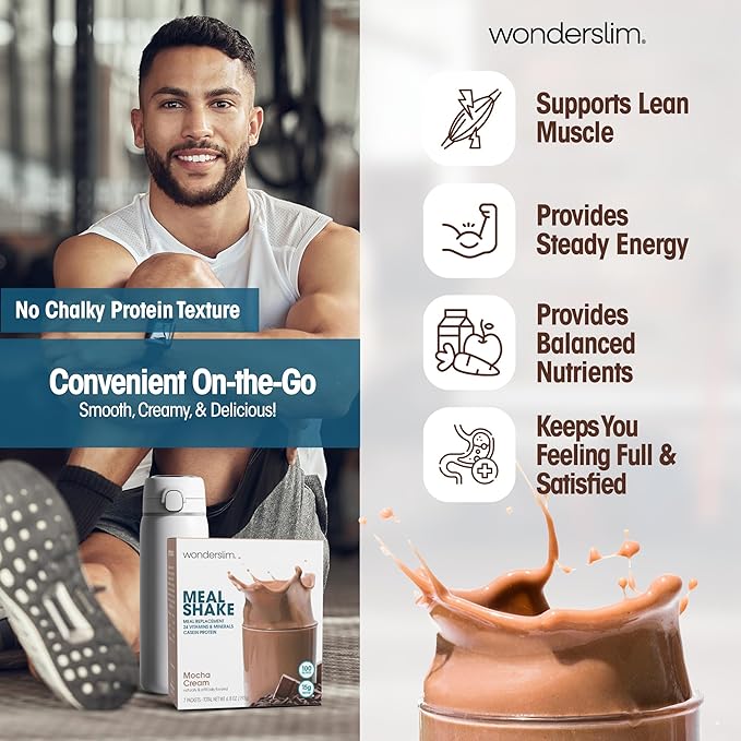 WonderSlim Meal Replacement Shake, Mocha Cream, 15g Protein, 24 Vitamins & Minerals, Gluten Free (7ct)