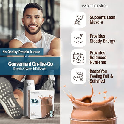 WonderSlim Meal Replacement Shake, Mocha Cream, 15g Protein, 24 Vitamins & Minerals, Gluten Free (7ct)