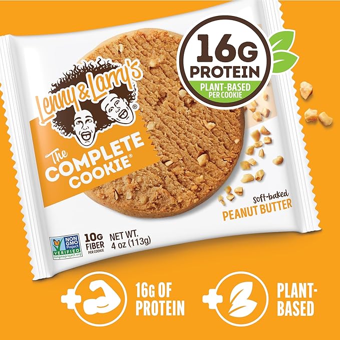 Lenny & Larry's The Complete Cookie, Peanut Butter, Soft Baked, 16g Plant Protein, Vegan, Non-GMO, 4 Ounce Cookie (Pack of 24)