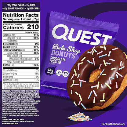 Quest Nutrition Bake Shop, Chocolate Frosted Donuts, 14g Protein, Less than 1g Sugar, Protein Snack, Low Sugar, 9 Count