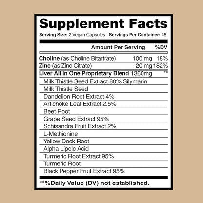Liver Cleanse & Detox, Liver Supplement, Liver Support, Liver Detox, Liver Cleanse, Liver Health, Milk Thistle Silymarin, Artichoke, Dandelion, Turmeric, Choline, Alpha Lipoic Acid, Black Pepper Ext