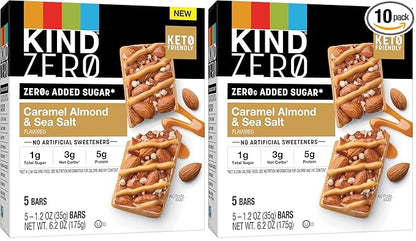 KIND ZERO Added Sugar Bars, Caramel Almond & Sea Salt, Keto Friendly Snacks, Gluten Free, 5g Protein, 5 Count (Pack of 2)