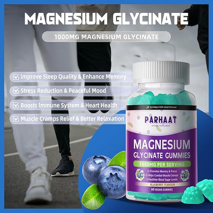 Magnesium Glycinate Gummies - Sugar Free Magnesium Potassium Supplement with Vitamin D, B6, CoQ10 for Calm Mood & Sleep Support - 120 Blueberry Chews