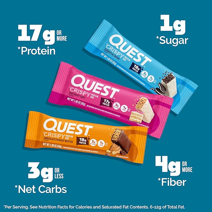 Quest Nutrition Crispy Variety Pack Protein Bars, Protein Rich, Low Sugar, Gluten Free, 12 Count
