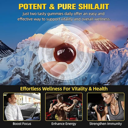 Shilajit Gummies, Pure Himalayan Natural Shilajit Gummies for Men & Women, Rich in Ashwagandha, Gokshura with 85+ Trace Minerals, Energy Boost & Immune Support, 60 Gummies
