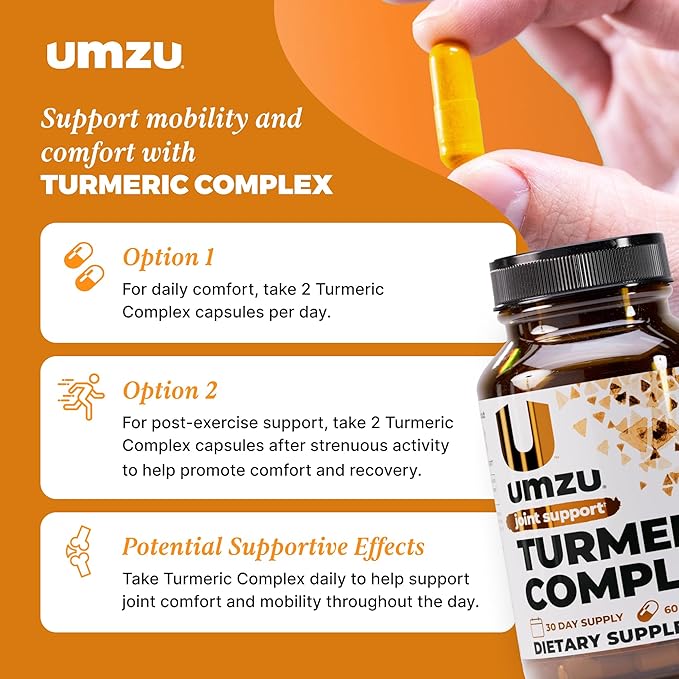 UMZU Turmeric Curcumin Supplement, (30 Day Supply) – Bromelain Boswellia & BioPerine Black Pepper Blend – Turmeric Supplement for Joint Support & Immune Support Daily Wellness Support System