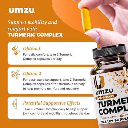 UMZU Turmeric Curcumin Supplement, (30 Day Supply) – Bromelain Boswellia & BioPerine Black Pepper Blend – Turmeric Supplement for Joint Support & Immune Support Daily Wellness Support System