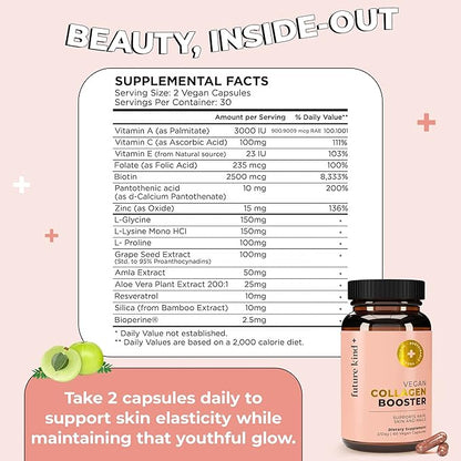 Future Kind Vegan Collagen - Supports Collagen Production with Biotin and Vitamin C (60 Capsules in Glass Bottle)