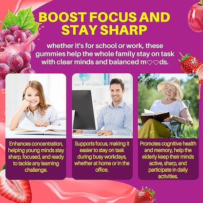5HTP Gummies for Adults & Kids 8+, Melatonin Free Gummies with Magnesium Glycinate, GABA, L-Glycine, Ashwagandha, Vitamin B6 for Delicious Zzzs, Brain & Muscle Relaxation, 0 Sugar 60 Count (Pack of 1)