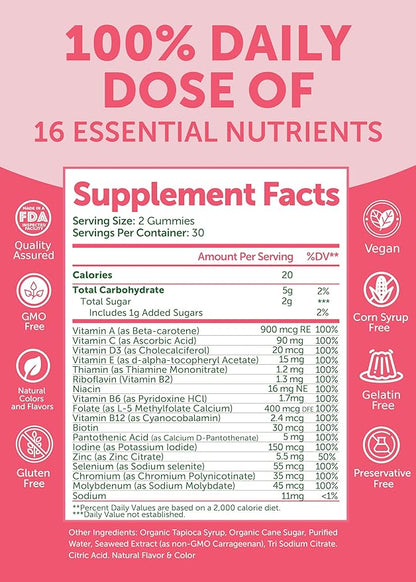 Lunakai USA Made Womens Multivitamin Gummies – Delicious Daily 16 Multi Vitamins for Women – Wellness, Energy & Essential Health Support, 60ct