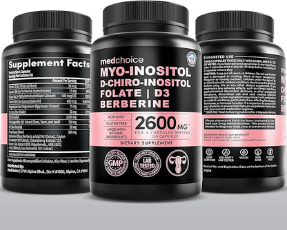 14-in-1 Women’s Inositol Complex Supplement – 40:1 Myo & D-Chiro Inositol with Folate, Vitamin D3, Zinc, Magnesium & Botanicals for Hormone & Feminine Wellness Support – (120 Capsules) (Pack of 1)