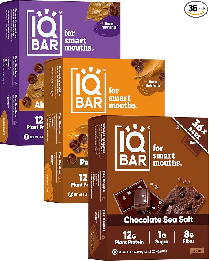 IQBAR Clean Plant Protein Bars - Chocolate Lovers Variety - 36 Count - Keto, Vegan, High Fiber, Gluten and Dairy Free, Low Sugar Snack - Brain and Body Nutrients for Focus, Energy, Meal Replacement