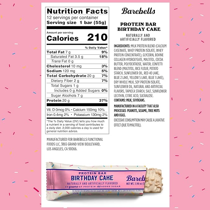 Barebells Protein Bars Birthday Cake - 12 Count, Pack of 2 - Protein Snacks with 20g of High Protein - Chocolate Protein Bar with 1g of Total Sugars - On The Go Protein Snack & Breakfast Bars…