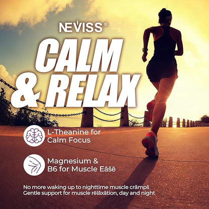 NEVISS Potassium Gluconate + Magnesium Glycinate Gummies w/ B6 & L-Theanine for Muscle Cramp & Leg Cramp Relief | Sugar-Free Electrolyte Supplement for Energy, Hydration & Calm Relax | Vegan, 60Cts