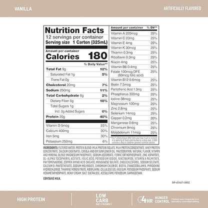 SlimFast Protein Shake, Vanilla- 20g Protein, Meal Replacement Shake Ready to Drink, High Protein with Low Carb and Low Sugar, 24 Vitamins and Minerals, 12 Count (Pack of 1) (Packaging May Vary)