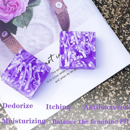 2 PCS Yoni Soap Bars for Women, 100% Handmade Natural PH Balanced & V Cleansing Bar Soap for Women, Natural Soap Bar with Bubble Foam Net, Bath Wash Odor Remover 3.53oz/100g (purple)