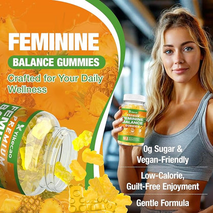 Premium Feminine Balance Gummies for Women, Pineapple Gummies for Women Ph Balance & Vaginal Health, Immune Support, Vegan, Gluten-Free, Pineapple Flavor, 60 Count