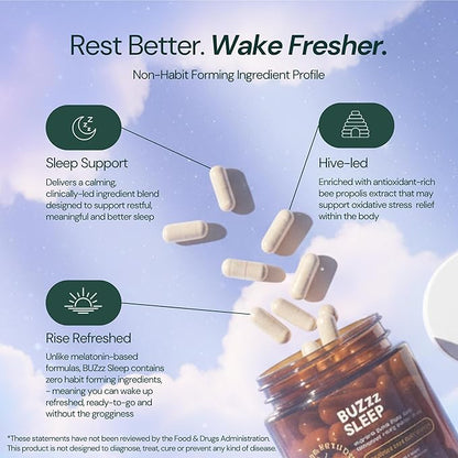 Dr Sosnowski's BUZzz Sleep Aid Supplement | Magnesium, Propolis, Ashwagandha, Valerian, Chamomile | Relax, Sleep Deeper, Wake Refreshed | 60 Capsules