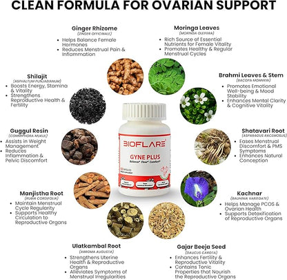 GYNEPLUS Menstrual Relief Capsules, Natural Period Pain Relief, Hormone Balance & Ovarian Support, Regulate Menstrual Cycle, Ease Cramps, Hormonal Balance Supplement for Women, 60 Capsules