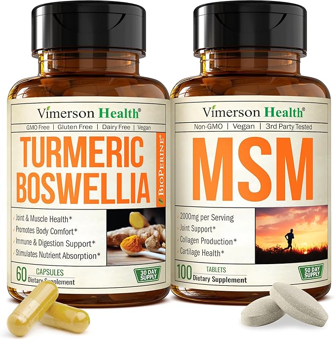 Boswellia Turmeric Curcumin Supplement + MSM 2000mg Bundle – Supports Joint Health & Aids Inflammatory Response – with Ginger Root, Organic Turmeric Powder & Curcumin with Black Pepper (BioPerine)