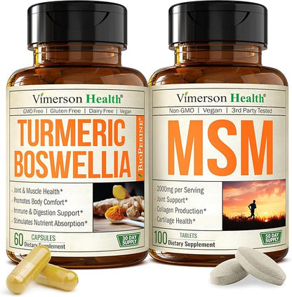 Boswellia Turmeric Curcumin Supplement + MSM 2000mg Bundle – Supports Joint Health & Aids Inflammatory Response – with Ginger Root, Organic Turmeric Powder & Curcumin with Black Pepper (BioPerine)