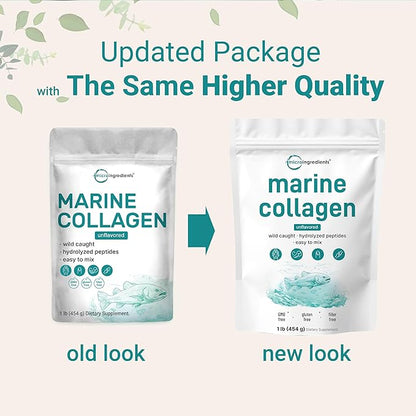 Micro Ingredients Marine Collagen Peptides Powder, 1 lb | Type I Marine Collagen + Natural Protein | Wild-Caught Fish Source | Unflavored | Pescatarian, Non-GMO