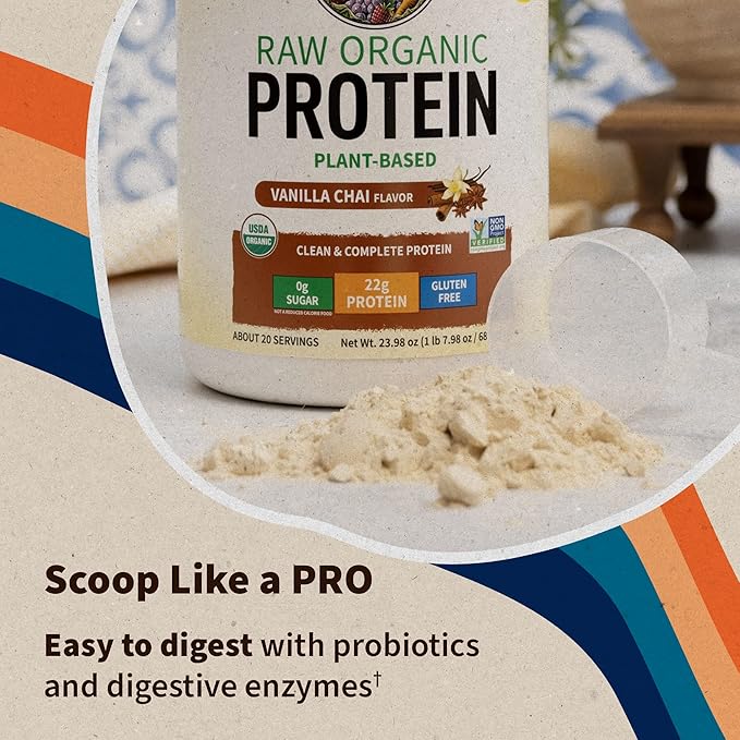 Garden of Life Organic Vegan Protein Powder, Plant Based & BCAAs, Organic Protein Powder with Probiotics & Enzymes, Non-GMO, Gluten-Free Lactose Free, Vanilla Chai, 1.2 LB