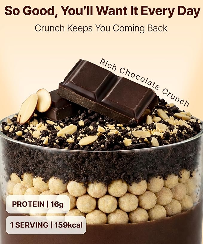 Chocolate Protein Shake, 16g Protein & High Fiber, Low Sugar, Keto-Friendly Meal Replacement powder with Roasted Almonds & Oat Crunch Balls (7 Packs, 1.41 oz Each)