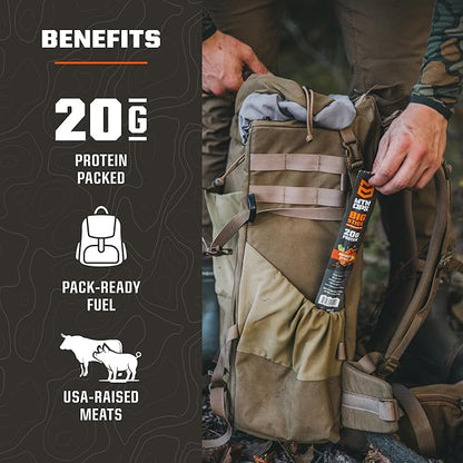 MTN OPS Big Stick High Protein Meat Sticks - 20g Protein, 10% Collagen - Buffalo Style Flavor - Individually Wrapped Beef Snacks - 10 Count Carton