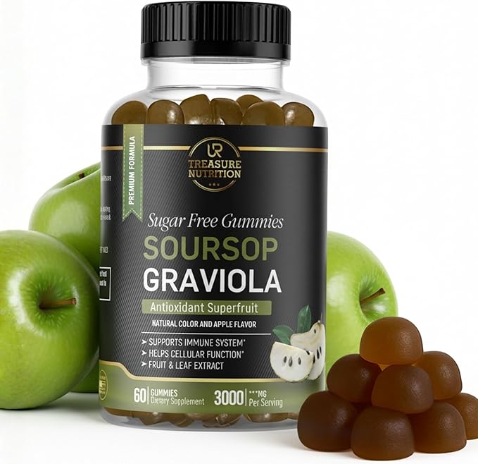 Soursop Leaves & Soursop Fruit Gummies - Sugar Free Soursop Graviola Gimmies - 3000mg Max Strenght Soursop Extract - Graviola Supplement - Soursop Fruit and Leaf - 60ct - Non-GMO – Vegan Friendly