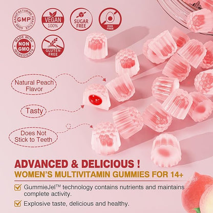 Sugar-Free Women's Multivitamin Gummies - Women Methylated Multivitamin Filled Gummies with Omega-3, Enzymes & Antioxidant Blend to Support Overall Health, Immunity, Hair, Nails & Skin Health - 60 ct