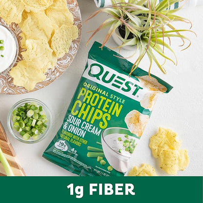Quest Nutrition Sour Cream & Onion Protein Chips, 19g Protein, 4g Net Carbs, Low Carb, Gluten Free, 1.1 oz, 4 count