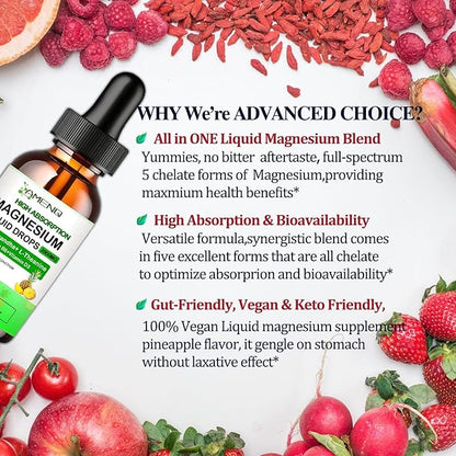 Liquid Magnesium Supplement, Organic 5-in-1 Magnesium Complex Drops 丨 Glycinate, Taurate, Oxide, Malate, Citrate w/L-Theanine, Ashwagandha for Cortisol, Sleep*, Stress, Muscle,