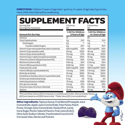 Smurfs Kids Multivitamin Gummies | Multivitamin Gummies for Kids with 15 Vitamins & Minerals | Made with Real Fruit | Doctor Developed | Non-GMO and No Artificial Flavors or Colors | 60 Gummies