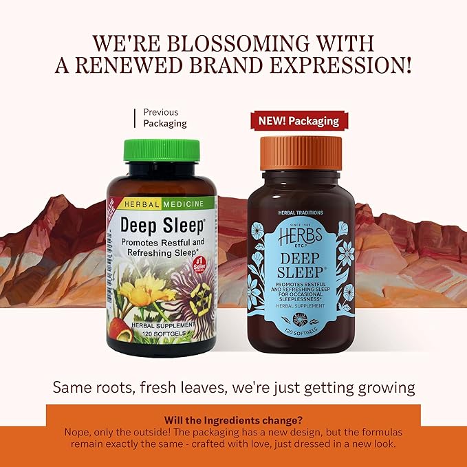 Herbs Etc. Deep Sleep Softgels - Herbal Sleep Support Supplement - Rest & Calming Support with Passionflower, Chamomile & Lemon Balm - 120 Softgels (120 Servings) - 2 Pack