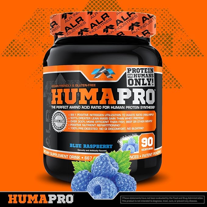 HumaPro Essential Amino Acid Formula | EAA Protein Supplement | Supports Muscle Recovery & Performance | Vegan, Gluten Free | | 90 Servings (Blue Raspberry)
