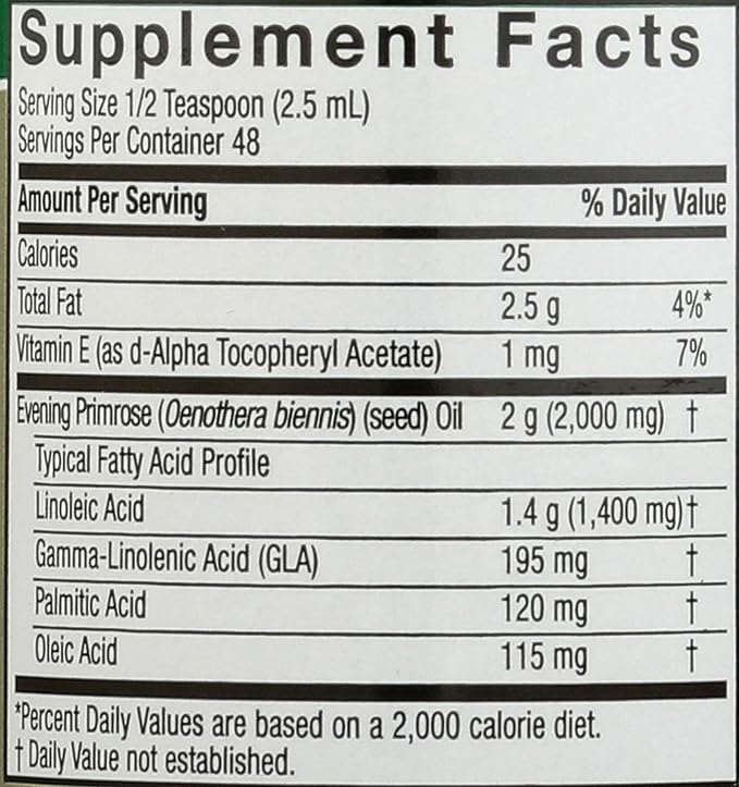 Nature's Answer Liquid Evening Primrose Oil 4oz Liquid | Cold Pressed | Essential All Natural Moisturizer for Hair, Skin, Nails | Rosacea Psoriasis Eczema Relief | Single Count