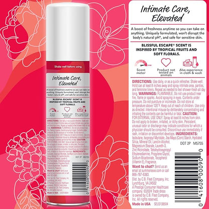 Summer's Eve Daily Refreshing Feminine Spray, Blissful Escape, Daily Body Spray for Women, Feminine Care that Neutralizes & Reduces Body Odor, Gynecologist-Tested, 2 oz