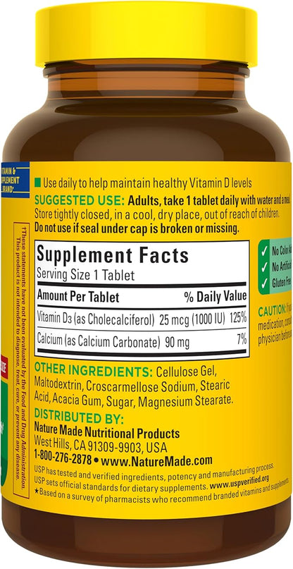 Nature Made Vitamin D3 1000 IU (25 mcg), Vitamin D Supplement for Bone, Teeth, Muscle and Immune Health Support, 300 Tablets, 300 Day Supply