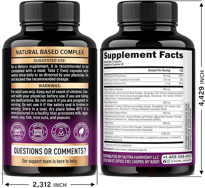 Menopause Supplements for Women - Dong Quai, Black Cohosh, Pre & Probiotics - Sweats & Hot Flashes Relief - Digestion, Sleep & Mood Support - 25-in-1 Perimenopause Complex - Made in USA - 60 Capsules